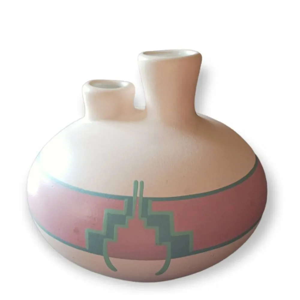 Arizona Handmade Sandstone Pottery Vase Southwest Desert Pink Turquoise USA